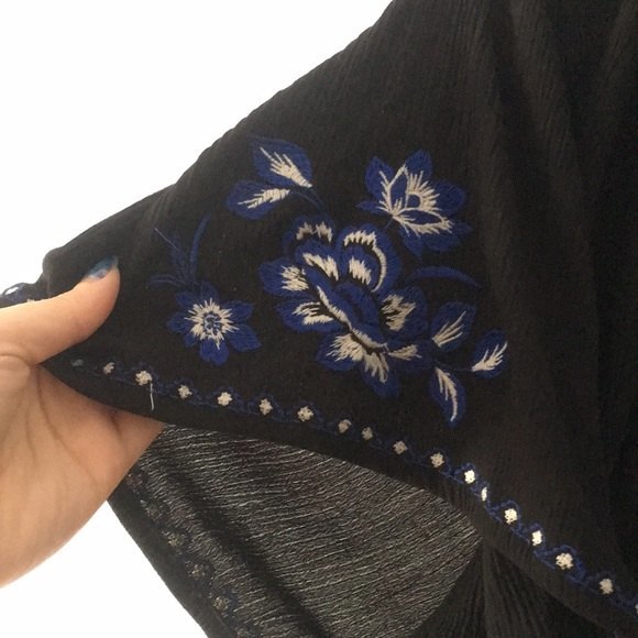 Blue Rain Boho Embroidery Embroidered Tassel Tie Neck Peasant Dress - Picture 7 of 11